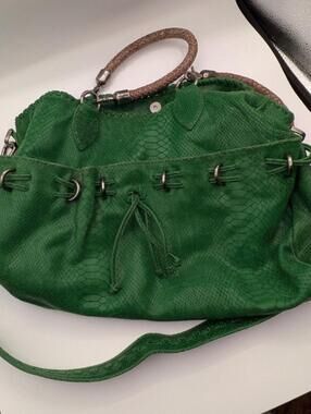 Carla Mancini Green Snakeskin Embossed Leather Shoulder Crossbody Hobo Bag